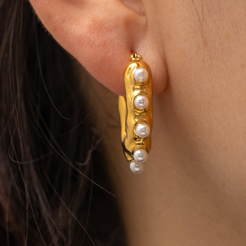 Venta al por mayor Pendientes de perlas geométricas esmeriladas de oro de 18 k Acero inoxidable